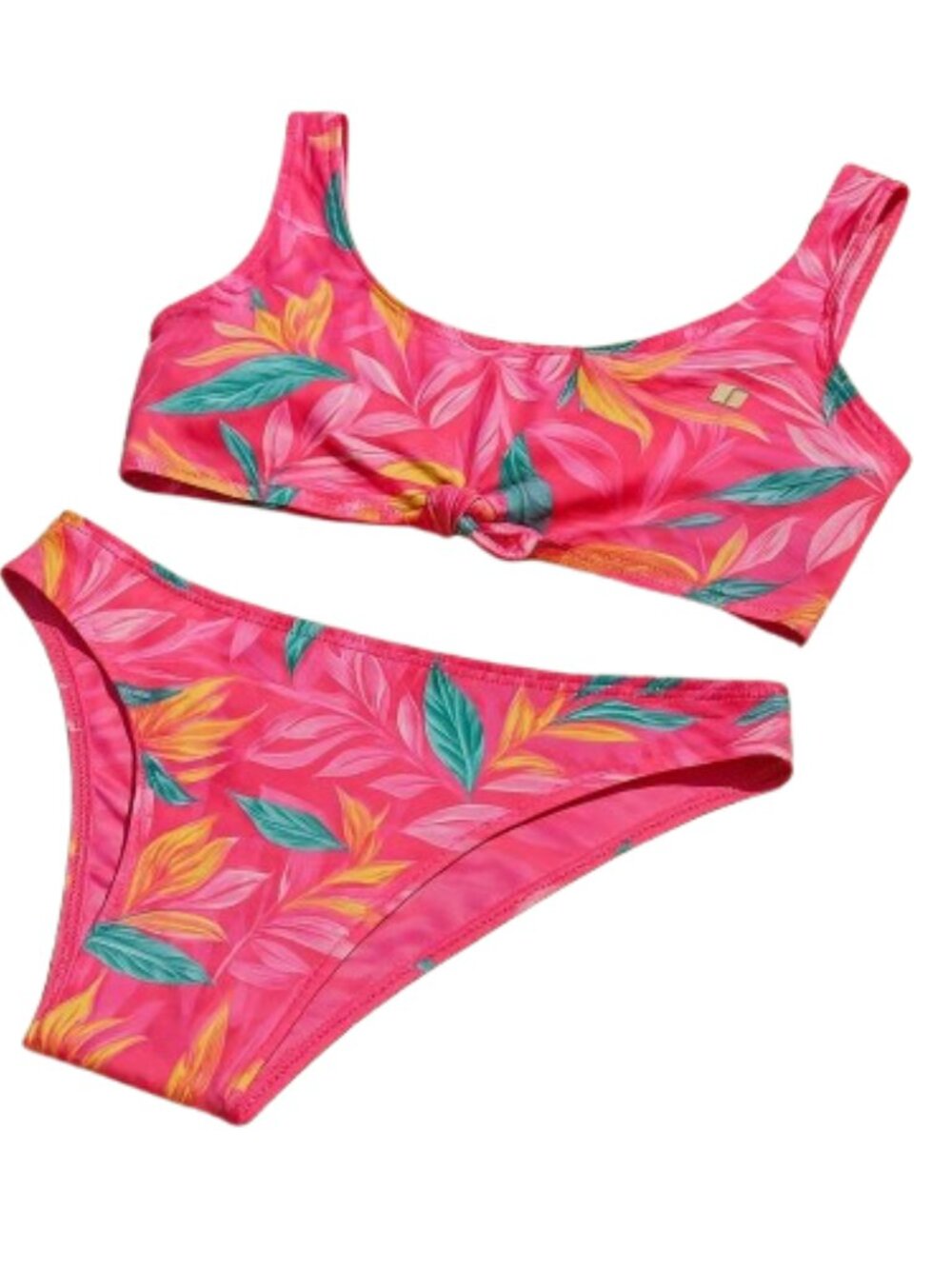 Wonder Nation Girls Floral Bikini Swimsuit Bow Front Pink Yellow XL 14‑16 NWT